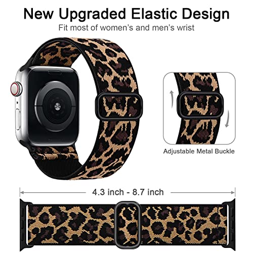 Stretchy Nylon Sport Bands Compatible with Apple Watch Band 38mm 40mm 41mm 42mm 44mm 45mm Women Men, Adjustable Braided Elastic Solo Loop Bands for iWatch SE Series 8/7/6/5/4/3/2，6 Packs E