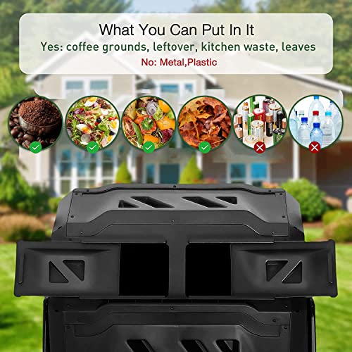 LUCKYERMORE Tumbling Composter 42 Gallon Compost Tumbler Outdoor Compost Bin Dual Chamber Composting Tumblers BPA Free Material with Secure Sliding Doors for Garden Yard Outdoor