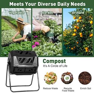 LUCKYERMORE Tumbling Composter 42 Gallon Compost Tumbler Outdoor Compost Bin Dual Chamber Composting Tumblers BPA Free Material with Secure Sliding Doors for Garden Yard Outdoor