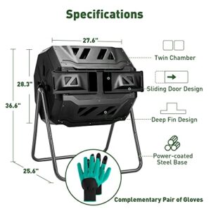 LUCKYERMORE Tumbling Composter 42 Gallon Compost Tumbler Outdoor Compost Bin Dual Chamber Composting Tumblers BPA Free Material with Secure Sliding Doors for Garden Yard Outdoor