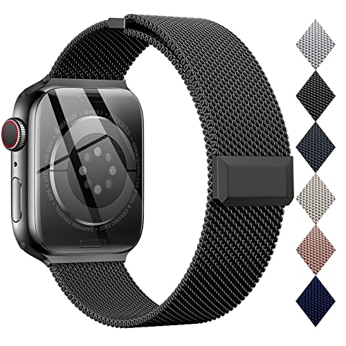 EPULY Compatible with Apple Watch Band 42mm 44mm 45mm 38mm 40mm 41mm,Stainless Steel Mesh Loop Magnetic Clasp Bands for iWatch Series 8 SE 7 6 5 4 3 2 1 Women Men-41mm/40mm/38mm Black