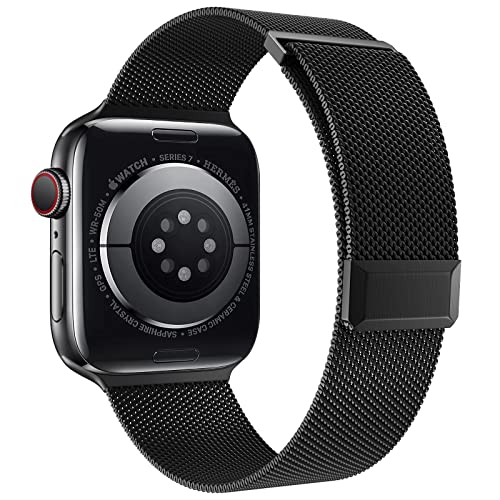 EPULY Compatible with Apple Watch Band 42mm 44mm 45mm 38mm 40mm 41mm,Stainless Steel Mesh Loop Magnetic Clasp Bands for iWatch Series 8 SE 7 6 5 4 3 2 1 Women Men-41mm/40mm/38mm Black