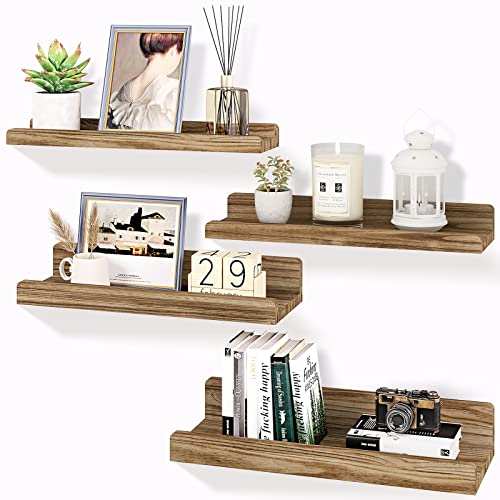 YGEOMER Floating Shelves Wall Mounted Set of 4, 16 Inch Wood Wall Shelves for Bedroom, Living Room, Bathroom, Kitchen, or Office, 4 Different Sizes