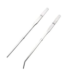 aquarium tweezers extra long 10.6 inches (27cm),, 2 piece aquarium tweezers stainless steel straight and curved tweezers set for foreground fish tank plant aquascape tools, feeding tongs