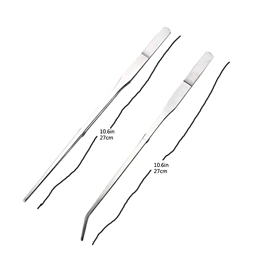 Aquarium Tweezers Extra Long 10.6 inches (27cm),, 2 Piece Aquarium Tweezers Stainless Steel Straight and Curved Tweezers Set for Foreground Fish Tank Plant Aquascape Tools, Feeding Tongs