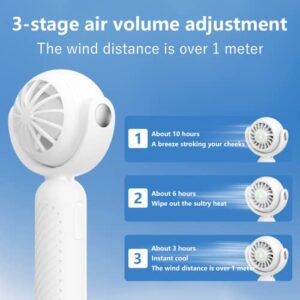 SUOMING Handheld Portable Fan Mini Hand Fan, 2000mAh USB Rechargeable Personal Fan, 130° Angle Adjustment,Battery Operated Small Fan with 3 Speeds for Travel/Commute/Makeup/Office