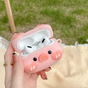 cartoon pink butterfly love pig silicone earphone case for airpods pro case wireless headphone protective cover with hook (for airpods pro)