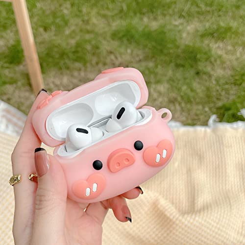 Cartoon Pink Butterfly Love Pig Silicone Earphone Case for AirPods Pro Case Wireless Headphone Protective Cover with Hook (for airpods pro)