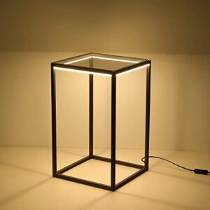 huaguang led end table with lamp, bedside nightstand coffee table decorative floor corner lamp shelf, black geometric rectangle metal desk lamp simple design for living bedroom home office study room
