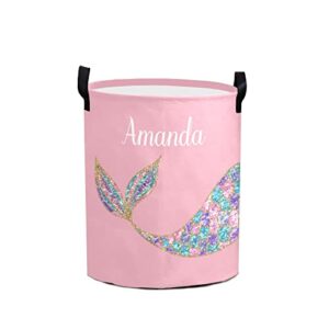 mermaid pink large storage basket personalized laundry hamper with name bathroom home decor collapsible round storage bin boxes clothing for gift