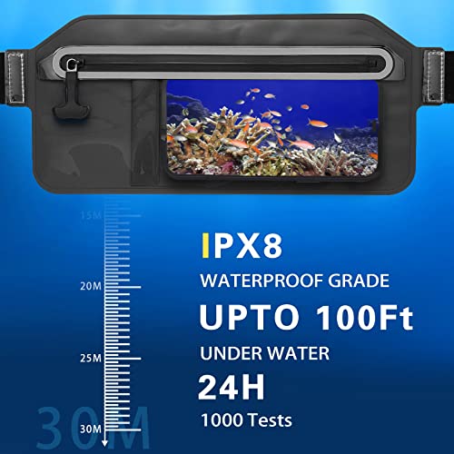 SJEhome Waterproof Phone Pouch,IPX8 Waterproof Phone Case with Adjustable Waist Strap,Compatible with iPhone Whole Series Galaxy Whole Series up to 7",Waist Bag for Beach, Boating,Swim,Black