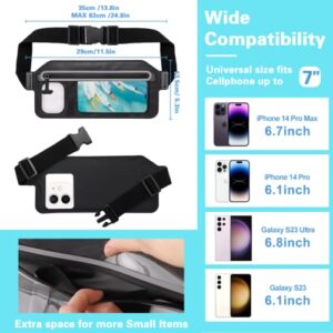 SJEhome Waterproof Phone Pouch,IPX8 Waterproof Phone Case with Adjustable Waist Strap,Compatible with iPhone Whole Series Galaxy Whole Series up to 7",Waist Bag for Beach, Boating,Swim,Black