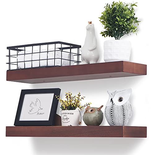 Floating Shelves, 2 Pack 24" Long Thick Handmade Rustic Floating Wall Shelves, Natural Wood Large Heavy Duty Floating Shelves for Bathroom Bedroom Kitchen Living Room, Dark Walnut