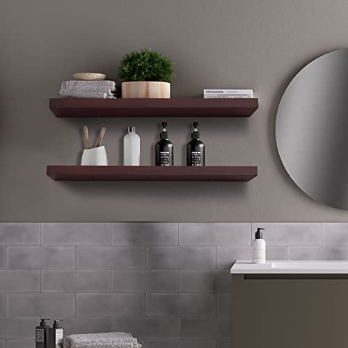 Floating Shelves, 2 Pack 24" Long Thick Handmade Rustic Floating Wall Shelves, Natural Wood Large Heavy Duty Floating Shelves for Bathroom Bedroom Kitchen Living Room, Dark Walnut