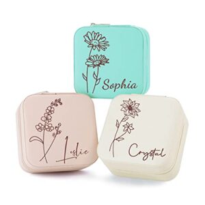 bridesmaid gifts jewelry box personalized small jewelry travel case custom pu leather portable bridesmaid proposal boxes mini jewellery organizer storage earrings rings necklaces for women girls-pink