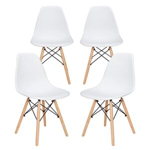 super deal mid century modern dsw shell lounge plastic dining chair set of 4, side chairs with solid wood legs for living room, kitchen, dinning room, bedroom, white