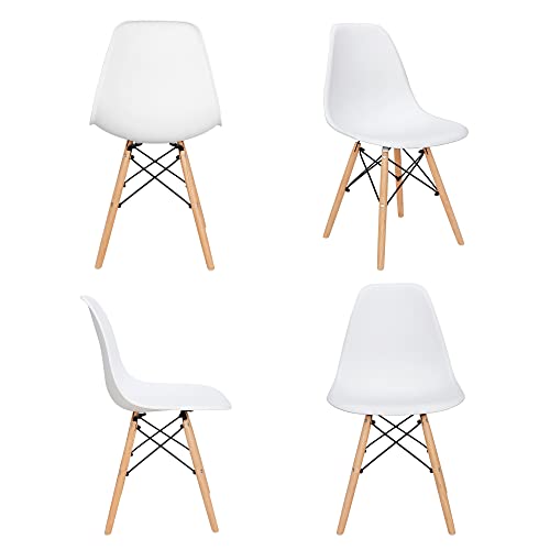 SUPER DEAL Mid Century Modern DSW Shell Lounge Plastic Dining Chair Set of 4, Side Chairs with Solid Wood Legs for Living Room, Kitchen, Dinning Room, Bedroom, White