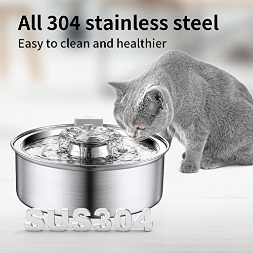 Cat Water Fountain,Stainless Steel Pet Water Fountain for Cats Inside,Automatic Cat Water Dispenser,Cat Fountain Water Bowl with Ultra Quiet Pump for Cats and Small Dogs (Silver)