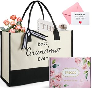 trsodd grandma gifts, gifts for grandma, embroidery tote bag for women, grandma birthday gifts, best grandma ever beach bag with inner pocket, beautiful gift box and greeting card sets