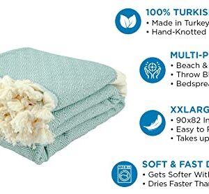 DEMMEX 90x82 Inches XXXL Turkish Cotton Multipurpose Blanket, Throw Blanket Bedspread, Beach Picnic Blanket, 100% Turkish Cotton, Diamond Weave, Made in Turkey, 3lb (Sage)