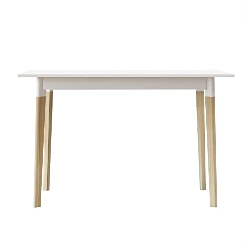 Locsear Wood Dining Table White Kitchen Table Modern Rectangular Dinner Table for Dining Room with Solid Wood Legs