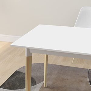 Locsear Wood Dining Table White Kitchen Table Modern Rectangular Dinner Table for Dining Room with Solid Wood Legs