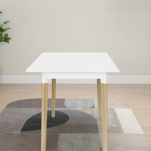 Locsear Wood Dining Table White Kitchen Table Modern Rectangular Dinner Table for Dining Room with Solid Wood Legs