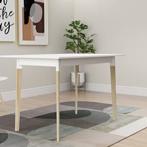 Locsear Wood Dining Table White Kitchen Table Modern Rectangular Dinner Table for Dining Room with Solid Wood Legs