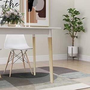 Locsear Wood Dining Table White Kitchen Table Modern Rectangular Dinner Table for Dining Room with Solid Wood Legs