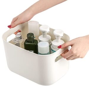 Yopay 6 Pack Plastic Storage Bin with Handle, White Bathroom Kitchen Organizer Bin for School, Office, Classroom, Hand Soaps, Shampoos, Lotion, Conditioners, Hand Towels, Cosmetic, Snacks, Seasoning