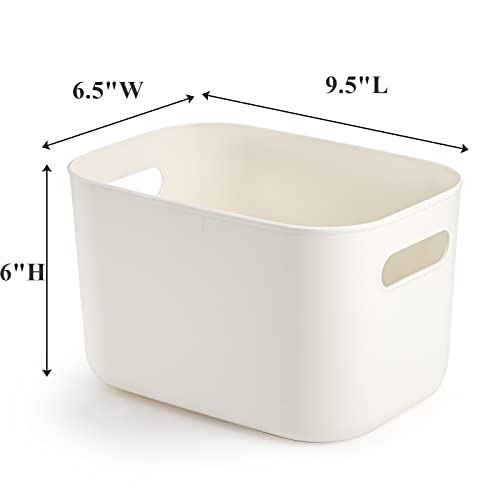 Yopay 6 Pack Plastic Storage Bin with Handle, White Bathroom Kitchen Organizer Bin for School, Office, Classroom, Hand Soaps, Shampoos, Lotion, Conditioners, Hand Towels, Cosmetic, Snacks, Seasoning