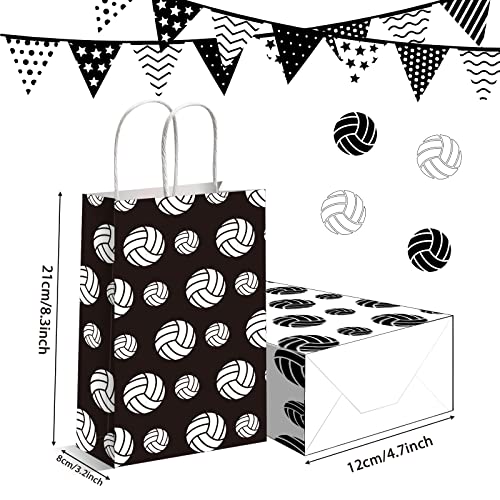 chiazllta 12 Pcs Volleyball Gift Bags for Team Volleyball Party Favor Goody Treat Bag with Handle Volleyball Paper Bag Kraft Candy Bags for Sport Theme Birthday Party Decor Black & White