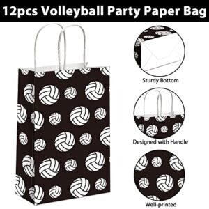 chiazllta 12 Pcs Volleyball Gift Bags for Team Volleyball Party Favor Goody Treat Bag with Handle Volleyball Paper Bag Kraft Candy Bags for Sport Theme Birthday Party Decor Black & White