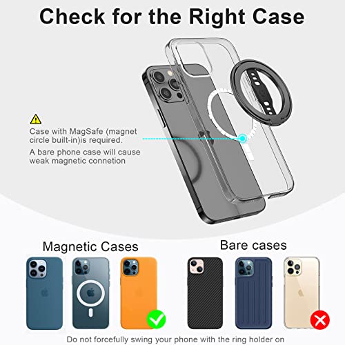 EWA The New MagOne (Upgrade) Compatible with MagSafe Phone Grip Stand with Silicone Finger Strap, Removable Magnetic Ring Holder Kickstand Loop, Only for iPhone 14, 13, 12 Pro/Max/Plus (Black)