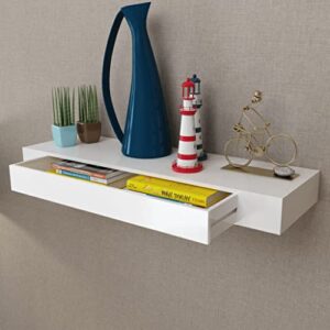 charmma floating shelf,wall mounted shelf with drawer and invisible brackets book/dvd storage display shelf for bedroom living room,bathroom,kitchen white 31.5"x9.8"x3.1"(lxwxh)