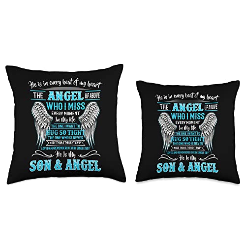I Miss my Son, Honor Memorial of my Son in Heaven He is in Every Beat of My Heart up Above Angel He is My Son Throw Pillow, 18x18, Multicolor