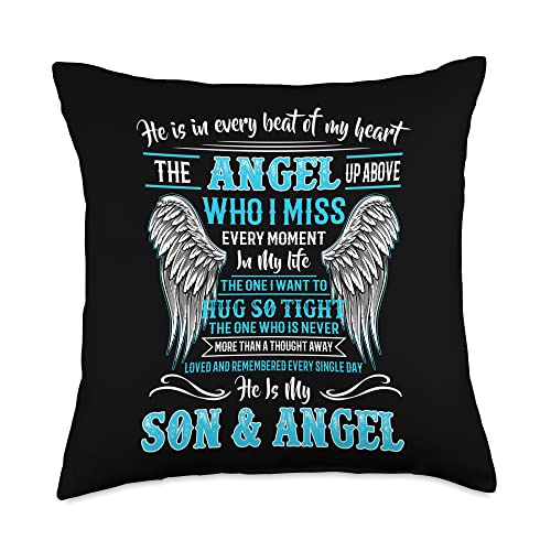 I Miss my Son, Honor Memorial of my Son in Heaven He is in Every Beat of My Heart up Above Angel He is My Son Throw Pillow, 18x18, Multicolor