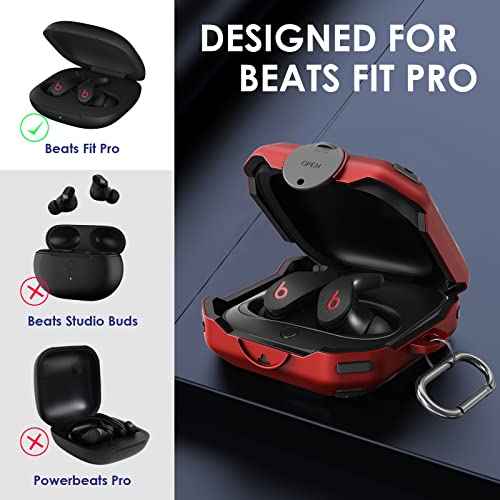 NUOMIJIO Case for Beats Fit Pro 2021 with Secure Lock Full Body Shock-Absorbing Anti-Scratch Hard Shell Protective Cover Compatible with Beats Fit Pro with Keychain (Red)