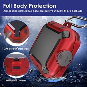 NUOMIJIO Case for Beats Fit Pro 2021 with Secure Lock Full Body Shock-Absorbing Anti-Scratch Hard Shell Protective Cover Compatible with Beats Fit Pro with Keychain (Red)