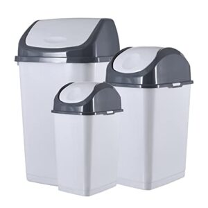 superio swing top trash can, waste bin for home, kitchen, office, bedroom, bathroom, ideal for large or small spaces - white smoke (3 pack- 4.5 gal, 9 gal, 13 gal)