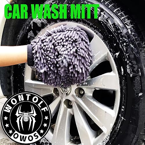 Wontolf 62'' Car Wash Brush with Long Handle Chenille Microfiber Car Wash Mop Kit Mitt Car Washing Brush Cleaning Kits Car Care Kits Scratch-Free Replacement Head Towels for Cars RV Truck Boat