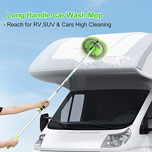 Wontolf 62'' Car Wash Brush with Long Handle Chenille Microfiber Car Wash Mop Kit Mitt Car Washing Brush Cleaning Kits Car Care Kits Scratch-Free Replacement Head Towels for Cars RV Truck Boat