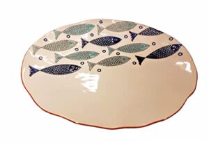 coral cove ceramic oval fish summer platter - 12 x 9.5 inches - tray for serving plate
