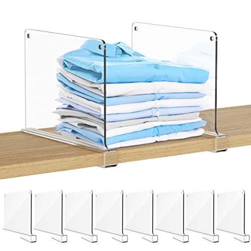 Shelf Dividers, Acrylic Divider Closet Organization, Clear Shelves Separators, 8 Pack, 11"x8", Plastic, Vertical Shelving Organizer, For Closets, Store, Clothes, Purse, Sweater, with Clip | Houseables