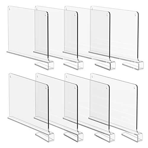 Shelf Dividers, Acrylic Divider Closet Organization, Clear Shelves Separators, 8 Pack, 11"x8", Plastic, Vertical Shelving Organizer, For Closets, Store, Clothes, Purse, Sweater, with Clip | Houseables