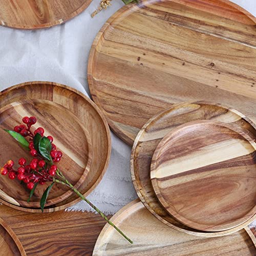 Wooden Party Plates,Snack Plate Round Shaped Space-saving Sandwich Bread Tea Tray Tableware Serving Trays For Fancy Appetizers or Desserts 1 L