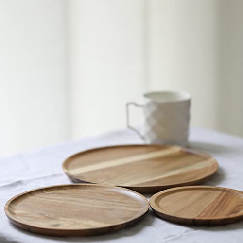 Wooden Party Plates,Snack Plate Round Shaped Space-saving Sandwich Bread Tea Tray Tableware Serving Trays For Fancy Appetizers or Desserts 1 L