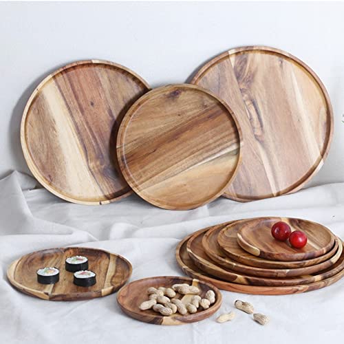 Wooden Party Plates,Snack Plate Round Shaped Space-saving Sandwich Bread Tea Tray Tableware Serving Trays For Fancy Appetizers or Desserts 1 L