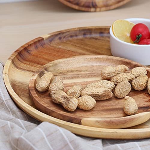 Wooden Party Plates,Snack Plate Round Shaped Space-saving Sandwich Bread Tea Tray Tableware Serving Trays For Fancy Appetizers or Desserts 1 L