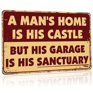 rousen garage sign, man cave signs, garage decor for men, vintage tin sign, funny metal sign, suitable for garages, bars, home. tin sign dimensions are 12x8 inch,4 holes for easy hanging - a man's home is his castle but his garage is his sanctuary